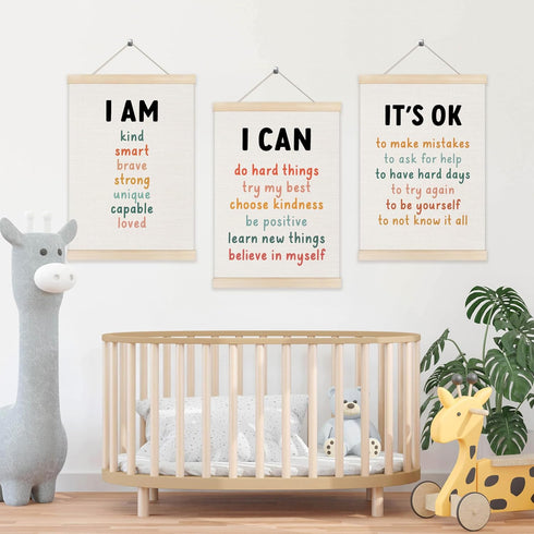 Koesus 12x16 Inch Set 3, Inspirational Classroom Wall Art Poster Hanger Frame of Positive Affirmations for Kids