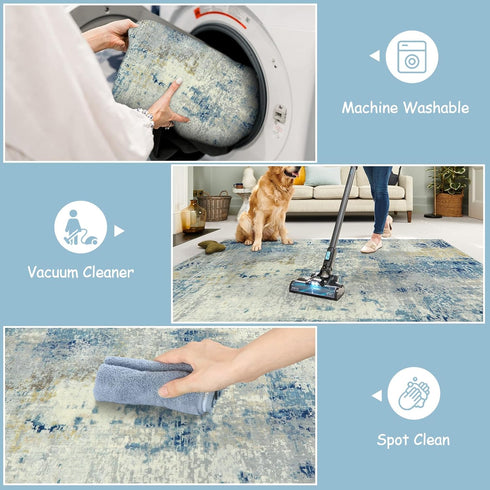 4Ft, 4x4 Lahome Modern Abstract Round Rug Blue Washable Front Door Mat Soft Circle Rug for Entryway Bedroom Non Slip