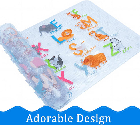 34x15 Inch BEEHOMEE Cartoon Non Slip Bathtub Mat for Kids - XL Large Size Anti Slip Shower Mats for for Toddlers