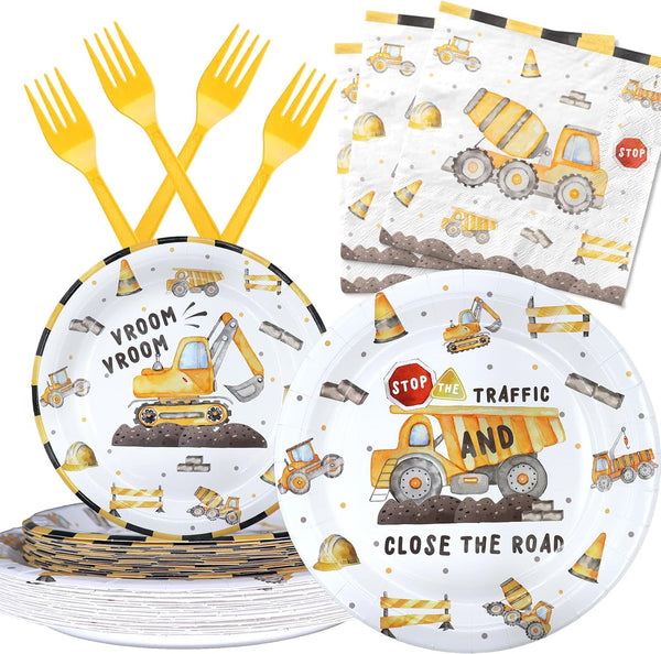 Celee Construction Birthday Party Decorations Set - Construction Party Decorations, Plates, Napkins, and