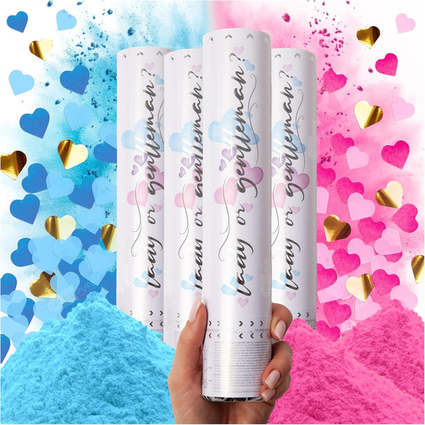 PrimePure Gender Reveal Confetti Cannon - Biodegradable Powder & Heart Shaped Confetti