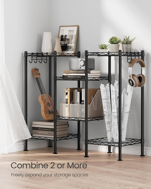 3-Tier 3 ULGR103B01 SONGMICS Bathroom Shelf, Storage Rack for Small Space, with PP Shelf Liners, Removable Hook
