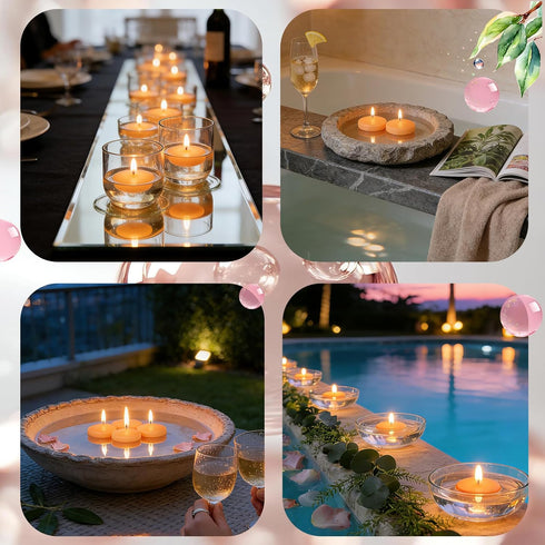 36 Packs 3 Inch 8-10 Honey Peach Scented Floating Candles, Hours Burn Time Sweet Peach Highly Scented Floating Candles