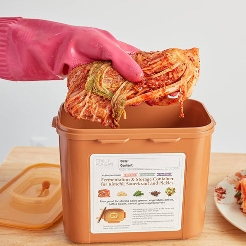 Crazy Korean Cooking Premium Kimchi Fermentation Container, 0.9 Gallon with Inner Vacuum Lid