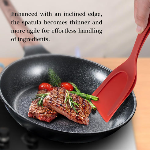 2 in 1 Spatula and Tongs Ultimate Egg Spatula Flipper and More High Temperature Resistant Nylon Omelette Spatula Grip, Flip, and Serve with Ease (Red)
