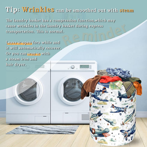 SELIONLIKN 18.9x16.5 Inch Watercolor Plane Laundry Basket Foldable Cartoon Laundry Hamper Oxford Cloth Plane Printed