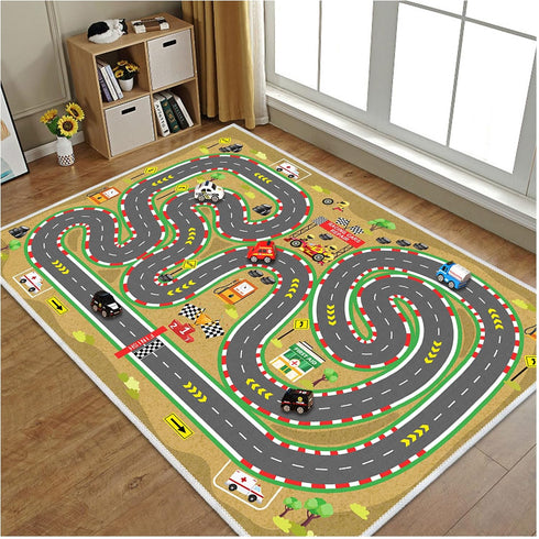 Kids Car Rug, Race Track Playmat Rugs for Cars, Road Traffic Carpet