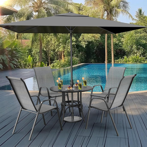 Set 2 VINGLI Patio Chairs of Stackable Outdoor Dining Chairs with Comfortable Sling High Back Chairs and Armrests