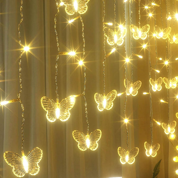 Curtain Butterfly String Light 20Ft 120LED Window USB Fairy Lights 24 Butterfly