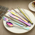 VANDBAO Portable Camping Utensils Set - Reusable Stainless Steel Cutlery with Case, Extra Steak Knife & Boba Straw