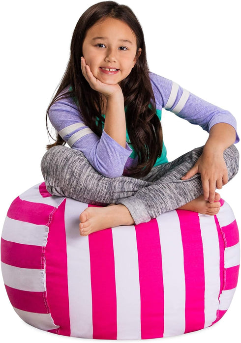 Posh Stuffable Kids Stuffed Animal Storage Bean Bag Chair Cover, Medium 27" - Children's Toy Organizer, Canvas Stripes