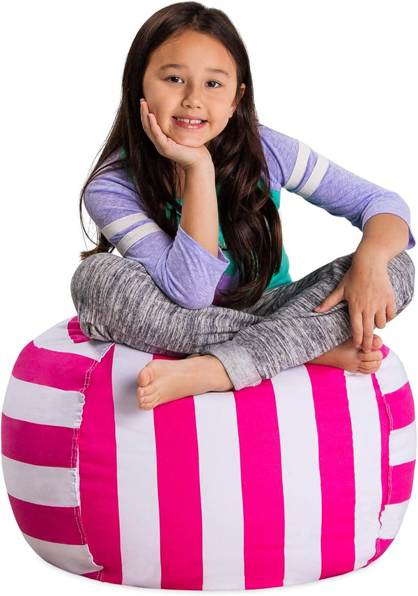 Posh Stuffable Kids Stuffed Animal Storage Bean Bag Chair Cover, Medium 27" - Children's Toy Organizer, Canvas Stripes