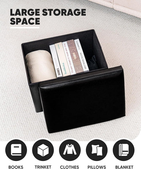 16.5"x12.6"x12.6" B FSOBEIIALEO Folding Storage Ottoman Cube Faux Leather Ottomans for Living Room, Bedroom, Home