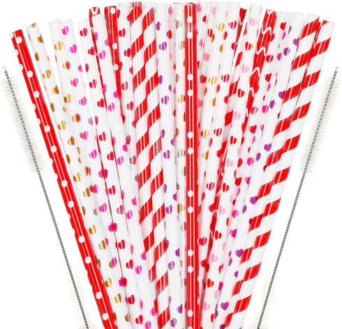 JANYUN 40 Pieces Valentine's Day Drinking Straws - BPA-Free 9" Reusable Straws for Family or Party Favors
