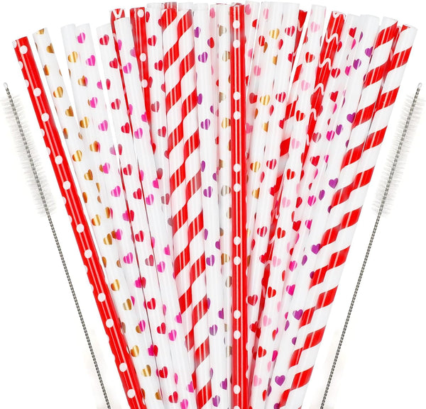 JANYUN 40 Pieces Valentine's Day Drinking Straws - BPA-Free 9" Reusable Straws for Family or Party Favors