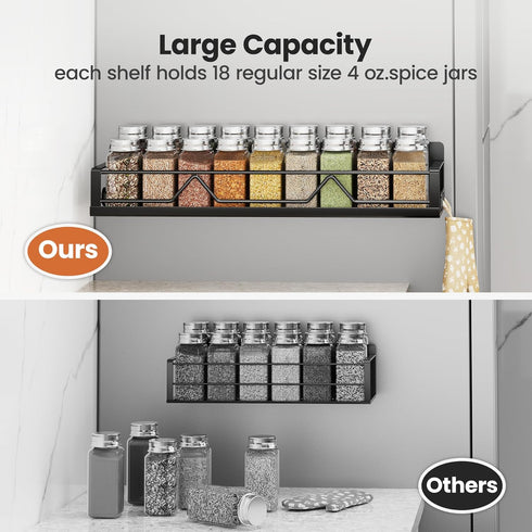 Mystozer 16.9 Inch 4 Pack Wide Large Capacity Magnetic Spice Rack for Refrigerator, Metal Fridge Shelf, Black