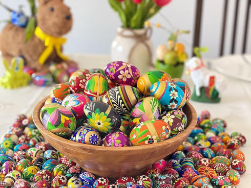 Importer AM Set 12 Polish Easter Handpainted Wooden Eggs (Pisanki) Decorative Eggs for Easter of Medium Eggs