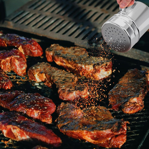 Metal Salt Pepper Dredge Shakers, 2Pcs Stainless Steel Seasoning Jar with Handle, Suitable for Pepper, Cinnamon, Coffee