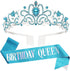 Birthday Crowns for Women, Blue Rhinestone Tiara with Sash, Birthday Queen Crown and Sash for Women