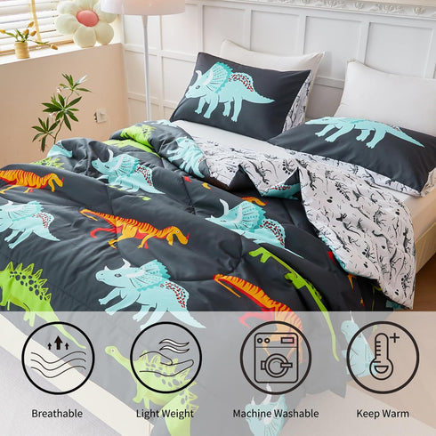 Set Set Set RYNGHIPY Dinosaur Bedding - Twin Size Kids Comforter for Boys & Girls - Soft, Breathable, Cute Dinosaur Bed
