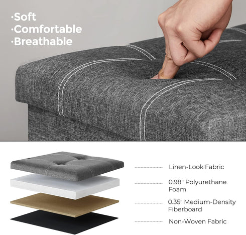 30 Inches 21 660 lb, ULSF001G01 SONGMICS Mazie Collection - Ottoman Storage Bench, Gal. Folding Chest with Breathable
