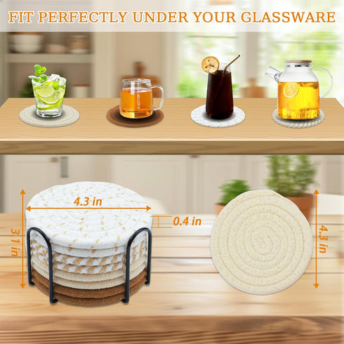 MIAOMIAO 8 Set, 4 4.3 Inches Pcs Drink Coasters, Minimalist Cotton Woven Coaster Colors Absorbent Coaster Protection