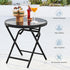 Yaheetech Outdoor Folding Side Table, Round Patio Folding End Table with Silk Tempered Glass Tabletop, Portable Small