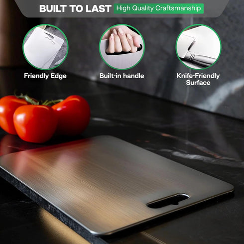 BEGCON 304 15.4" 11" Stainless Steel Cutting Boards for Kitchen - Stainless Steel Food Grade, Double-Sided Non Toxic