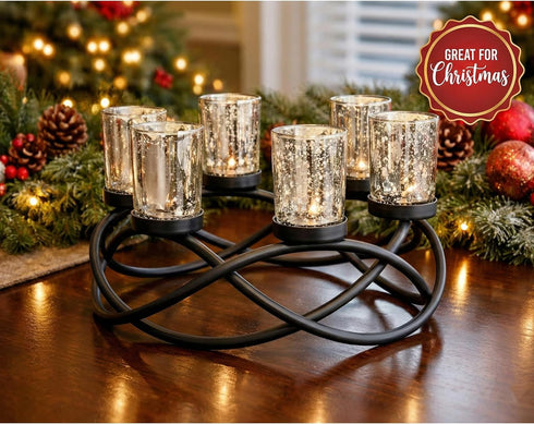 6 Seraphic Iron Round Table Decor Christmas Centerpiece Decorations Candle Holder for Weddings, Outdoor Patio, Dining