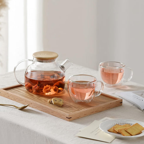 CnGlass Glass Teapot, Stovetop Safe, 30.4oz Clear Teapot with Removable Filter Spout for Loose Leaf Tea