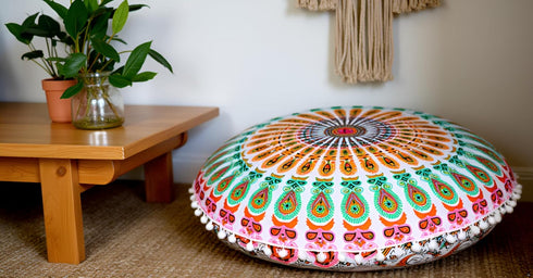 32" CRAFT KALA in Round Mandala Floor Pillow Cushion Cover Seating Throw Cover Hippie Decorative Bohemian Ottoman Poufs