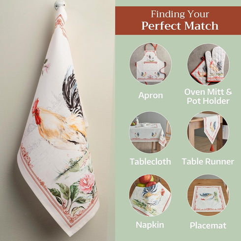 100% Cotton Kitchen Towel Campagne Maison d' Hermine, Set of 2, Super Soft, Quick Drying
