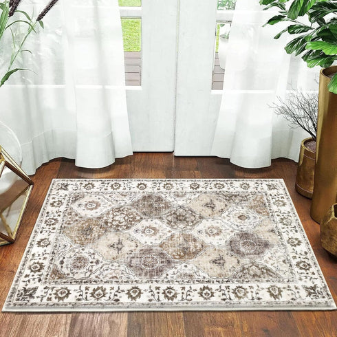 HEBE Washable Area Rug 2'x3', Non Slip Soft Distressed Medallion Bedroom Rug for Boho Living Room, Vintage Entryway
