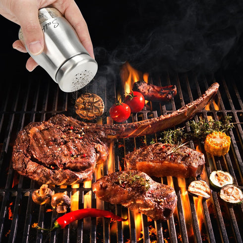 Accmor Salt and Pepper Shakers Set, 5oz Stainless Steel Seasoning Containers with Glass Bottom for Home Cooking