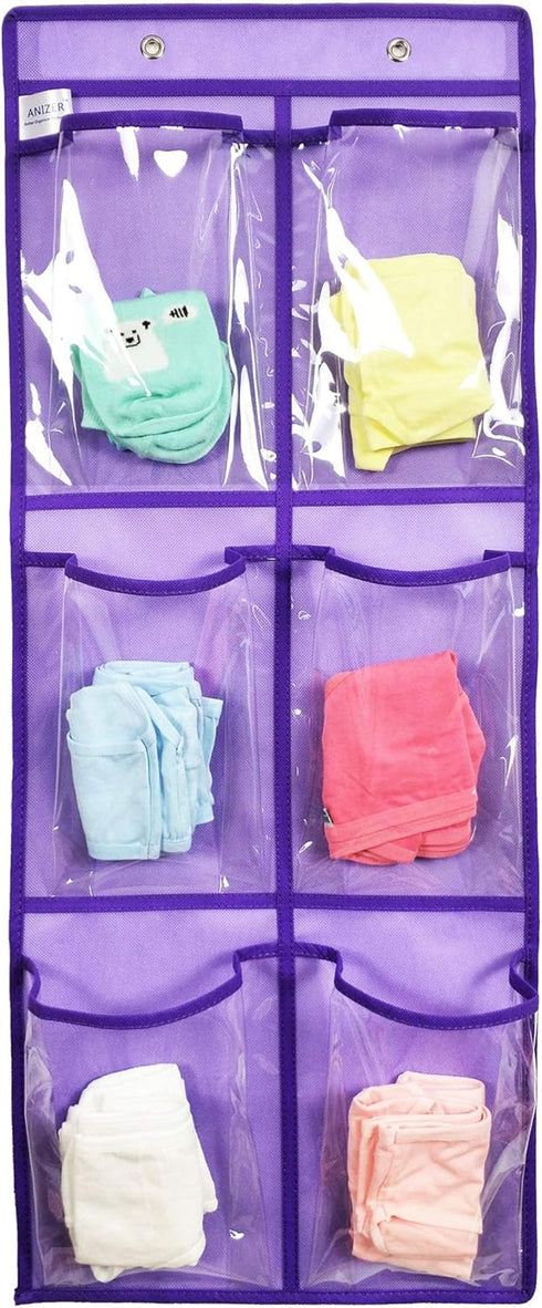 Closet 6 2 Pack Over The Door Hanging Shoe Organizer Narrow Door Shoe Storage Large Clear Pockets Chart (PURPLE)