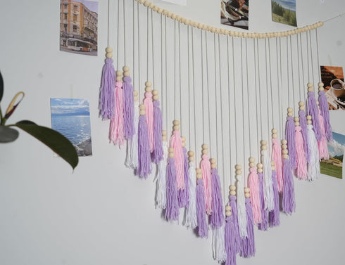 Ariswill 41" 32" Pink & Purple Macrame Hanging Boho Wall dcor, Purple Wall Decor for Bedroom Living Room Girls Room