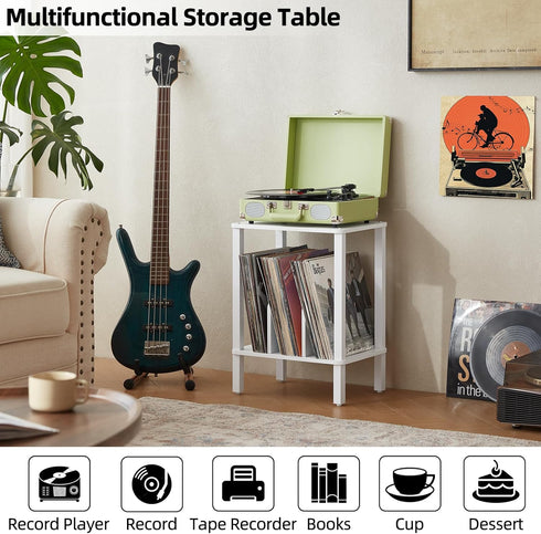 2-Tier 100 Albums, LELELINKY Record Player Stand with Vinyl Record Storage up to Bedroom Record Holder