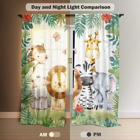 Yilinata 84 84 Jungle Safari Window Curtains for Kids Boys Girls Watercolor Cartoon Forest Animals Baby Living Room