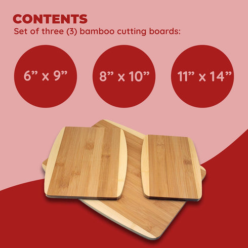 Bamboo Cutting Board, Chopping Board Set: Great for Meal Prep and Serving, Charcuterie, Eco-Friendly Wood Cutting Boards in Assorted Sizes by Brite Concepts