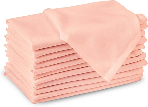 Encasa Cotton Cloth Napkins | Set of 12 | Peach Solid Color | Size 17"x17" | Machine Washable