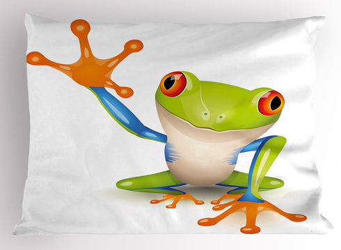 Lunarable Cartoon Pillow Sham, Green Aqua Little Tree Frog Graphic Print, Decorative Standard Size Pillowcase 26" X 20"