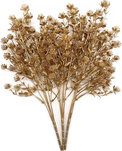 Christmas Artificial Flowers, Golden Baby Breath Gypsophila Plastic Plant Fake Plants for Wedding and Home Decoration
