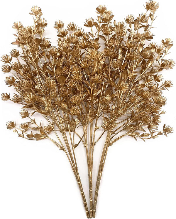 Christmas Artificial Flowers, Golden Baby Breath Gypsophila Plastic Plant Fake Plants for Wedding and Home Decoration