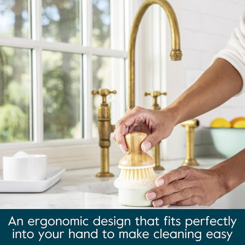2 Pack Set, Grove Co. Bubble-Up Dish Soap Dispenser & Brush Ergonomically Designed Dish Scrubber, Removes Tough Messes