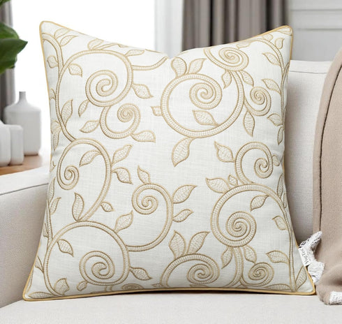 Maurice Scroll Embroiderd Decorative Square Accent Throw Pillow Cover - Sofa, Chair,