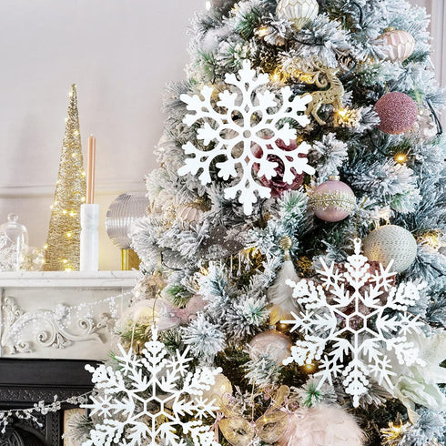 6pcs Large White Snowflakes Ornaments, 12 Big Plastic Glitter Snowflake for Winter Indoor Outdoor Christmas Decorations