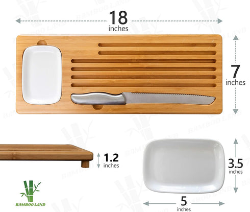 Set Eco-Friendly Large Bamboo Bread Board with Crumb Catcher & Dipping Dish