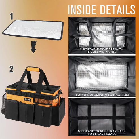 Wearable Cleaning Caddy Bag, Organizer with Handle & Shoulder Straps, 4 Foldable Dividers for Housekeepers, Car Cleaning