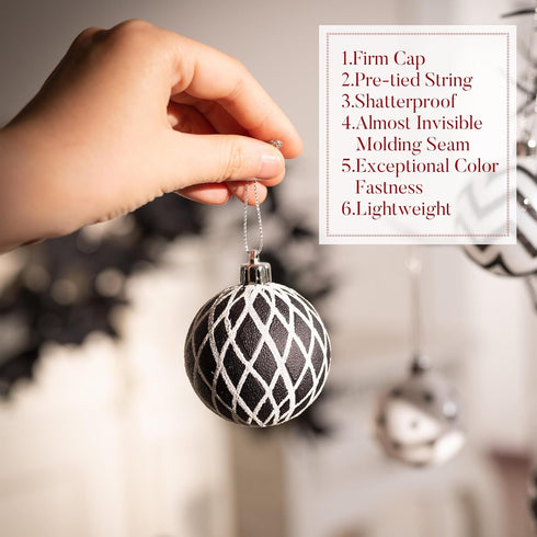 Valery Madelyn 30ct Halloween Ornaments Set, Black and White Shatterproof Christmas Ball Decorations, 2.36 Inch for