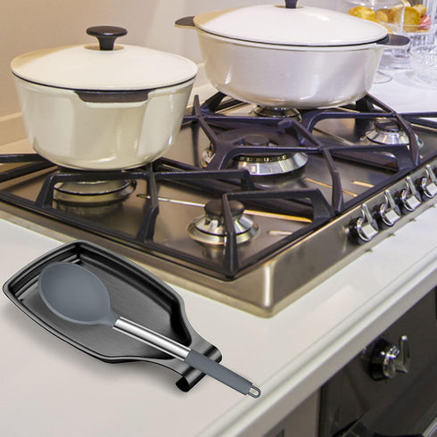 LIANYU Black Spoon Rest for Kitchen Counter, Stainless Steel Holder for Stove Top, Heavy Duty, Dishwasher Safe